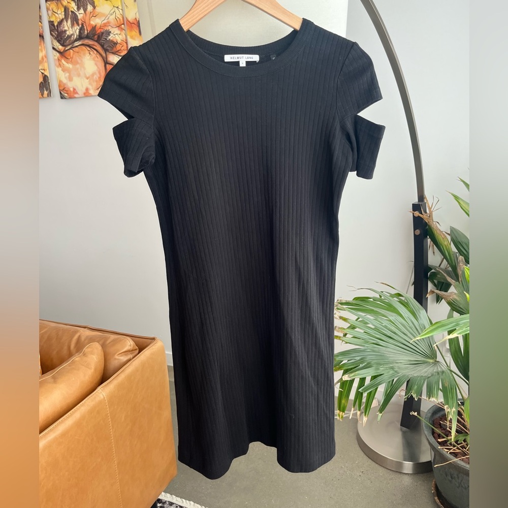 Helmut Lang Black Ribbed Cotton Mini Dress - Picture 2 of 4